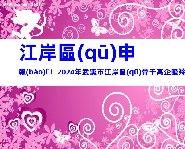 江岸區(qū)申報(bào)！2024年武漢市江岸區(qū)骨干高企瞪羚計(jì)劃項(xiàng)目申報(bào)對(duì)象、時(shí)間及要求